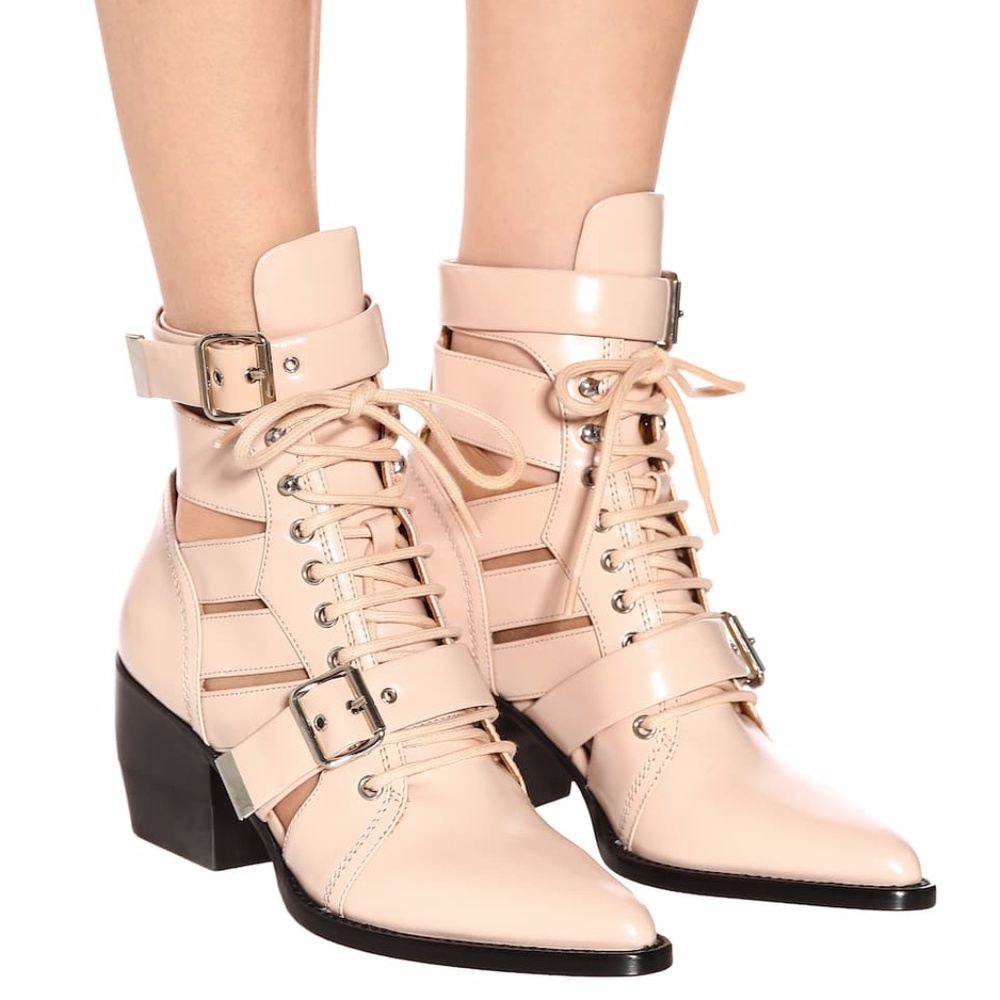CHLOE RYLEE PINK LEATHER CUTOUT ANKLE BOOTS